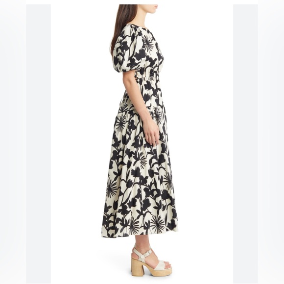 NEW NWT Moon River Black Floral Print Side Tie Cut-Out Tiered Midi Dress Size XS - Picture 2 of 7